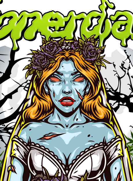 StonerDays Bride Of The Living Nugs Tee with graphic zombie bride design, unisex cotton blend