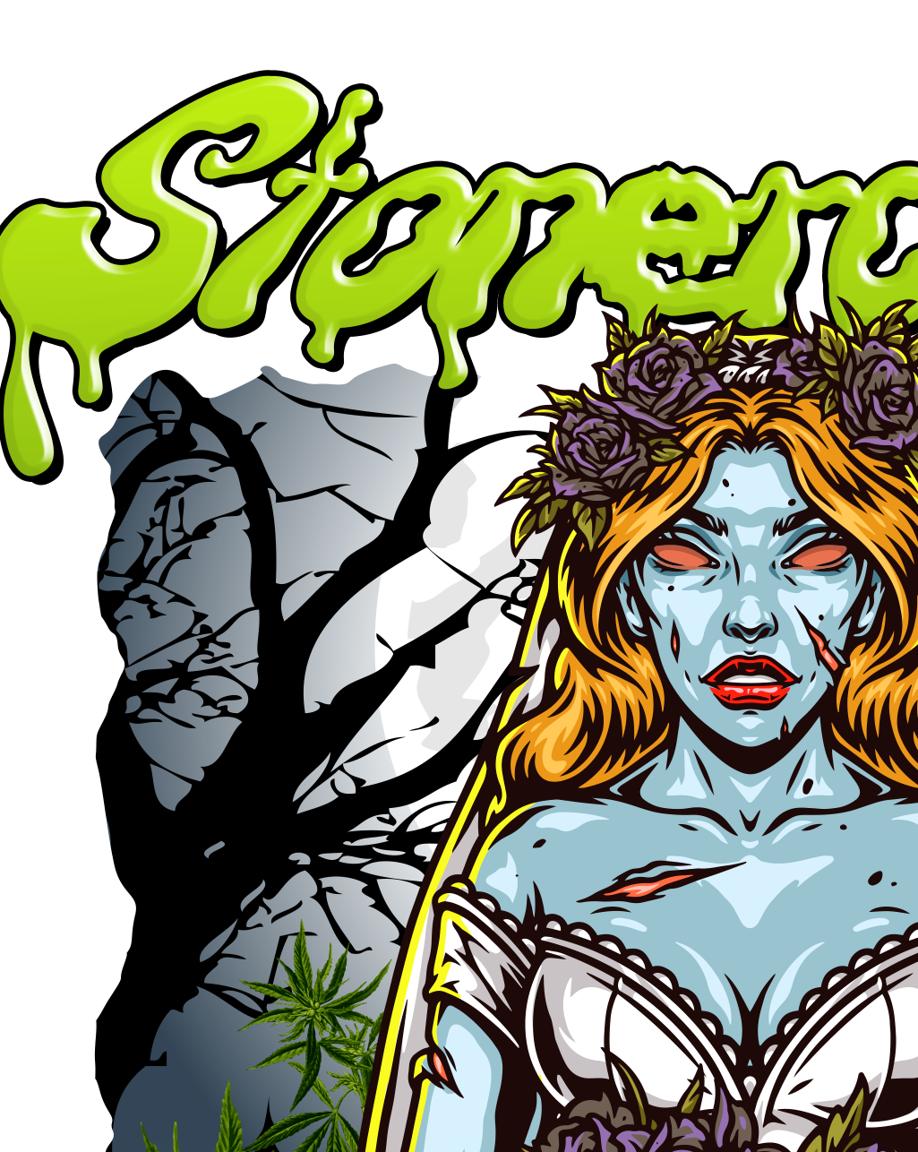 StonerDays Bride Of The Living Nugs Tee featuring zombie bride graphic on white cotton