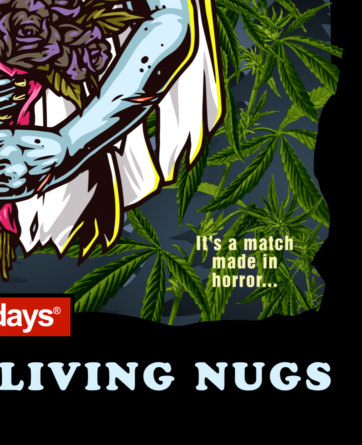 StonerDays Bride Of The Living Nugs Women's Racerback featuring horror-themed cannabis art