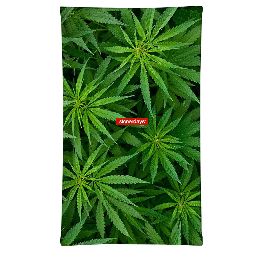 StonerDays Neck Gaiter with vibrant cannabis leaf design, made of polyester, versatile wear