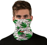 StonerDays Cash Money Neck Gaiter featuring dollar and cannabis leaf design, front view on model