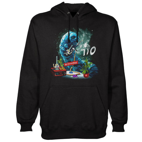 StonerDays Caterpillar Hoodie in black, featuring vibrant concentrate-themed graphics, available in sizes S-XXL