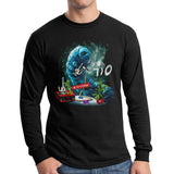 StonerDays Caterpillar Long Sleeve black cotton shirt with vibrant graphic print, front view.