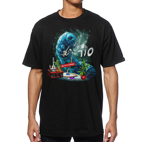 StonerDays Caterpillar Men's T-Shirt in Black with Vibrant Graphic Print - Front View