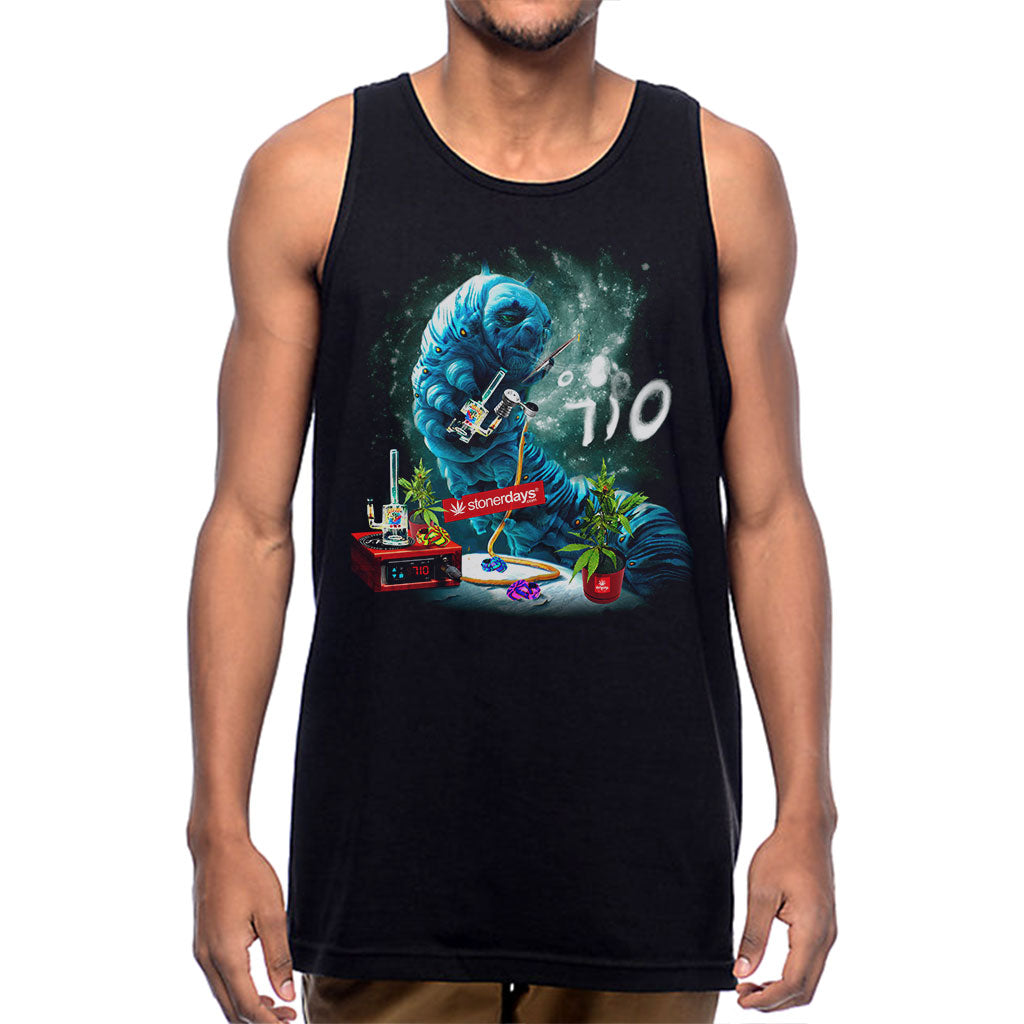 Front view of StonerDays Caterpillar Tank, unisex cotton blend, vibrant print, sizes S-3XL