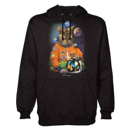 StonerDays Catstronaut Hoodie front view featuring cosmic cat graphics, ideal for men's casual wear