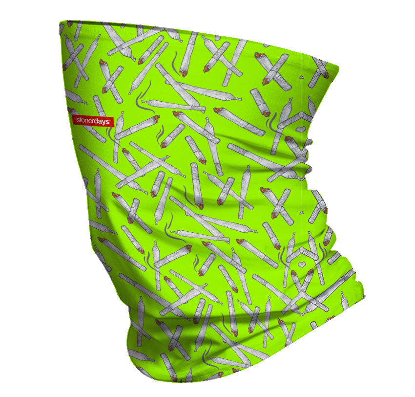 StonerDays Chainsmokers Neck Gaiter featuring UV Reactive Green design, made from stretchy Polyester.