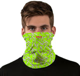 StonerDays Chainsmokers Neck Gaiter in UV Reactive Green with Silicone Pipes Print, Front View