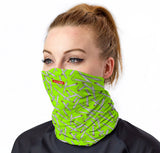 Front view of StonerDays Chainsmokers Neck Gaiter in vibrant UV Reactive Green with Silicone Joints design