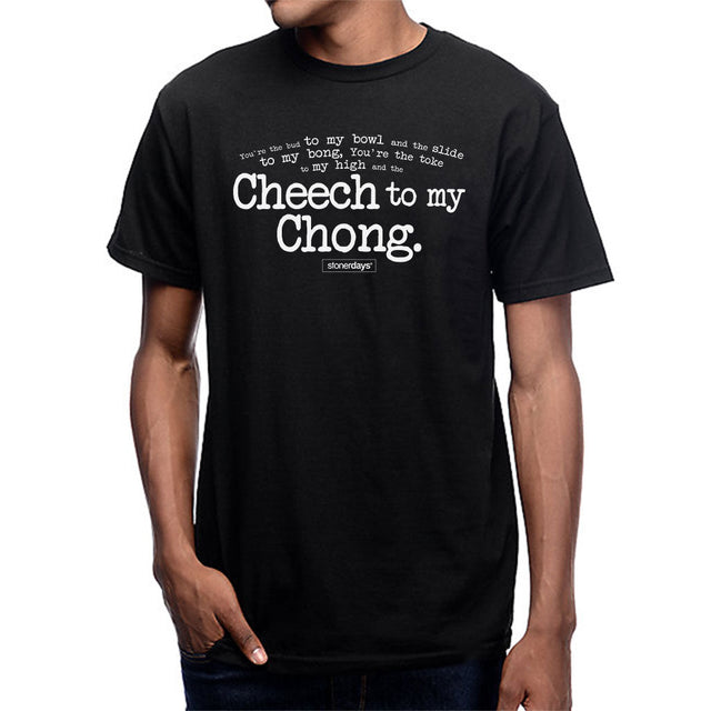 StonerDays Cheech To My Chong Tee in black, cotton material, front view on male model