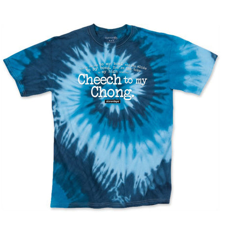 StonerDays Cheech To My Chong Tie Dye Tee in blue, front view on a seamless white background