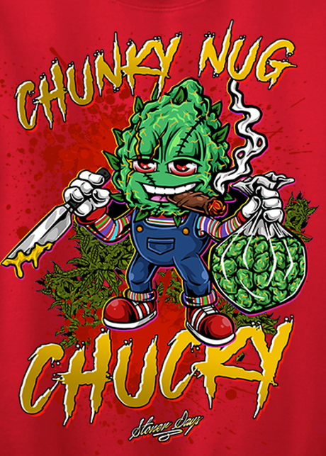 StonerDays Chunky Nug Chuck Red Crewneck featuring a bold graphic, available in S, L, XL