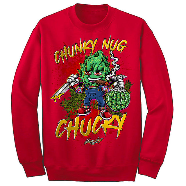 StonerDays Chunky Nug Chuck Red Crewneck Sweatshirt front view on white background