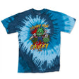 StonerDays Chunky Nug Chucky t-shirt in blue tie-dye with vibrant graphic print, front view.