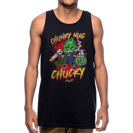 StonerDays Chunky Nug Chucky Tank top in black, front view on model, available in S to XXXL