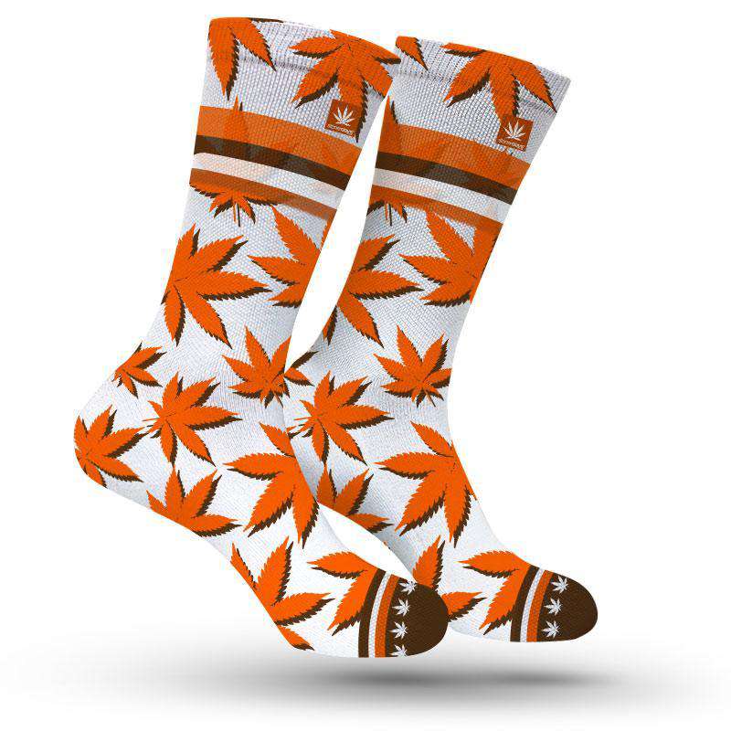 StonerDays Cleveland Cannabis Pattern Socks in Brown and Orange, Comfortable Cotton Blend