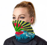 StonerDays Colorado Face Mask with vibrant cannabis leaf design, worn by model, front view