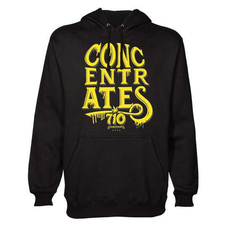 StonerDays Concentrates Hoodie in black with bold yellow lettering, front view, cotton blend