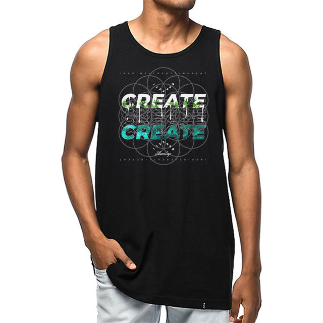 StonerDays Create Men's Black Cotton Tank Top Front View on Model