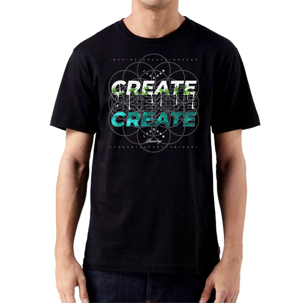 StonerDays Create Tee in black, front view on model, featuring bold graphic design, available in S to XXXL