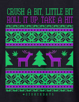 StonerDays Crush A Bit Hoodie with cannabis and reindeer pattern on black background, front view