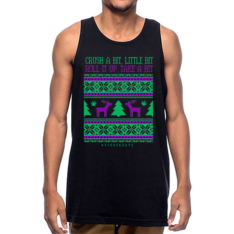 Front view of StonerDays Crush A Bit Men's Tank Top in black with colorful print