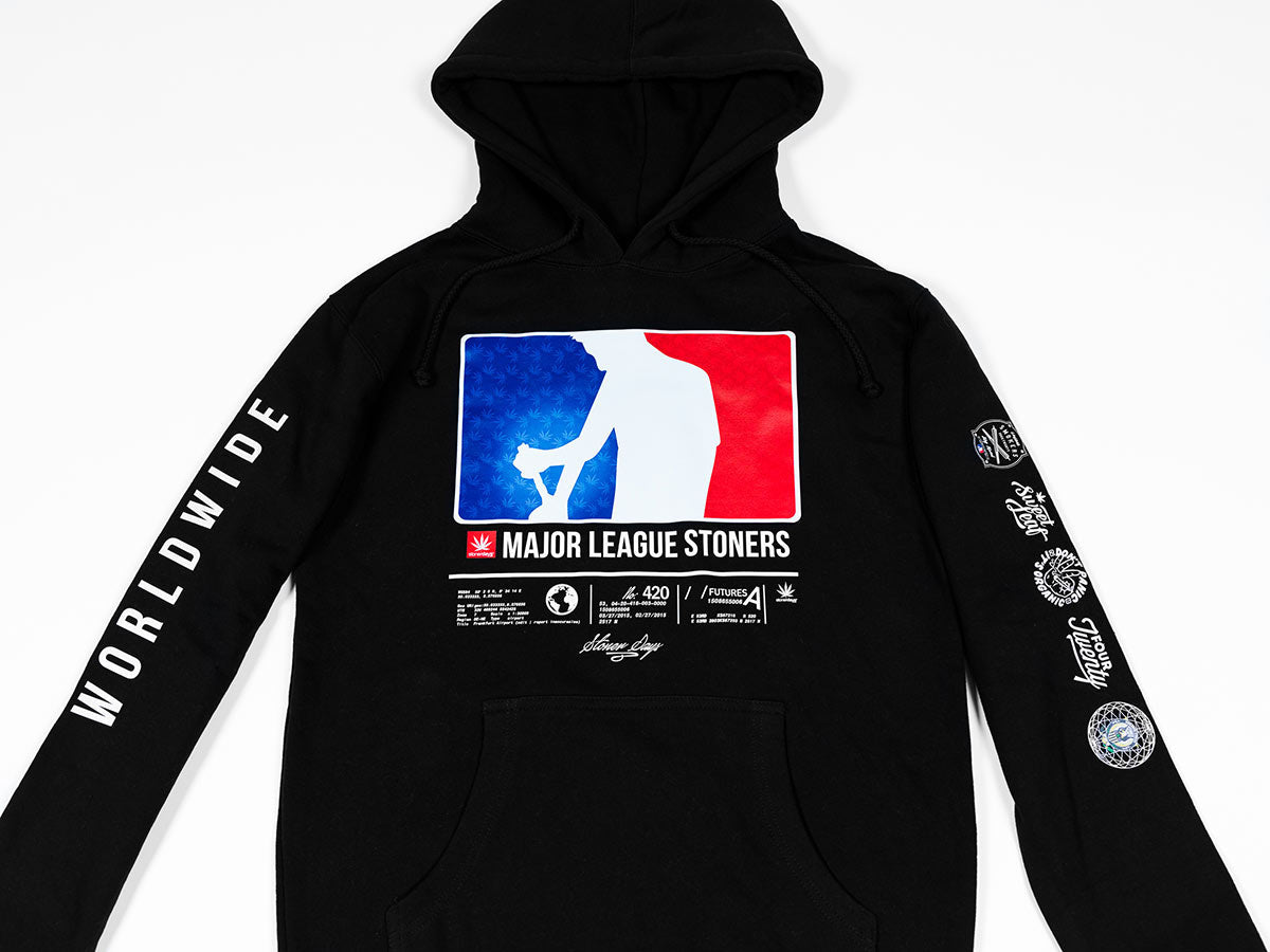 StonerDays Customized Mls All Stars Hoodie in black with graphic print, front view on white background