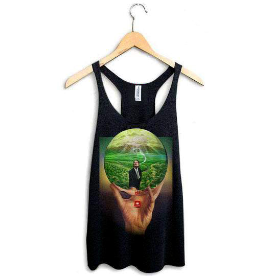 StonerDays Dali Escher Reflection Racerback Tank Top, sizes S-XXL, hanging on wooden hanger