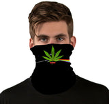 StonerDays Dank Side Of The Moon Face Mask featuring cannabis leaf design, front view on model