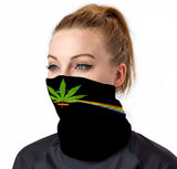 StonerDays Dank Side Of The Moon Face Mask with vibrant leaf design, front view on model