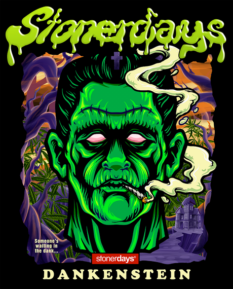StonerDays Dankenstein Black Crewneck in XXL-XXXL featuring a bold green Frankenstein graphic