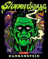 StonerDays Dankenstein Crop Top Hoodie with vibrant graphic design, front view on black background