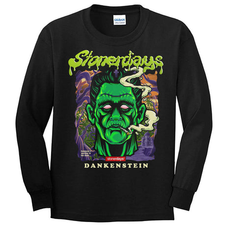 StonerDays Dankenstein Long Sleeve shirt in black, front view, with vibrant graphic design