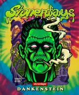 StonerDays Dankenstein Tie Dye T-Shirt with vibrant blue and green colors, front view