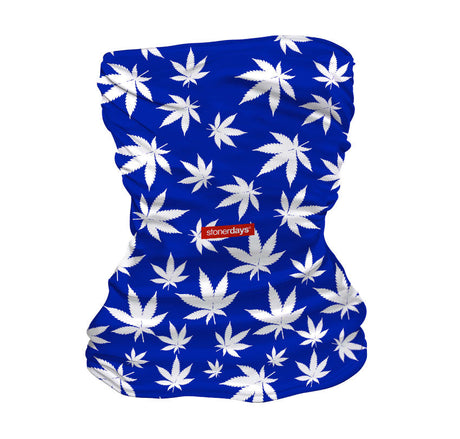 StonerDays Dodger Blue Face Mask with White Cannabis Leaf Print, One Size Fits All