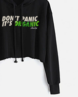 StonerDays Women's Green Crop Top Hoodie with 'Don't Panic It's Organic' Slogan, Front View