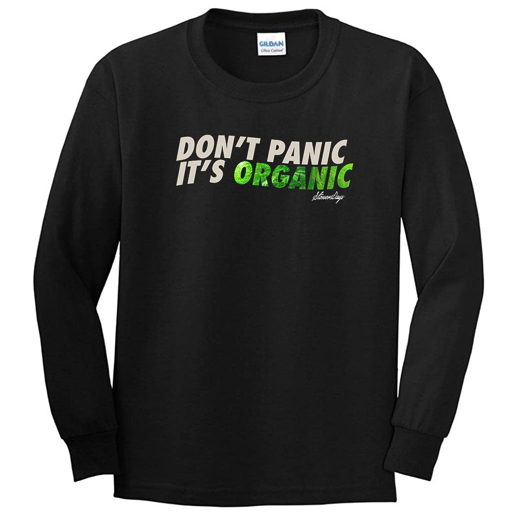 StonerDays Don't Panic It's Organic Long Sleeve Shirt in Black, Front View