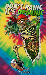 StonerDays Rainbow Tie Dye T-Shirt with 'Don't Panic It's Organic' Skeleton Graphic
