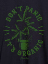 StonerDays Men's Hoodie in black with 'Don't Panic It's Organic' print, close-up view