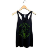 StonerDays Don't Panic Plant Organic Racerback Tank Top on Hanger, Front View