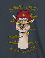 StonerDays Don't Trip Alpaca Bowl Hemp Tee featuring a cool alpaca graphic, front view on dark fabric