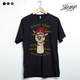 StonerDays Don't Trip Alpaca Bowl Hemp Tee in Caviar Black, front view on hanger