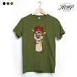 StonerDays Don't Trip Alpaca Bowl Tee in Herb Green, front view on hanger, made with hemp and cotton