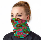 StonerDays Donuts And Kush Gaiter featuring vibrant prints, worn by model, front view
