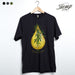 StonerDays Hemp Tee in Caviar Black featuring a cannabis leaf and drop design, front view on hanger
