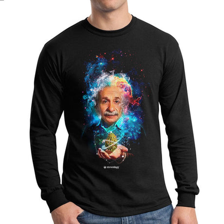 StonerDays Einstein Long Sleeve shirt in black, sizes S-5XL, front view with vibrant print