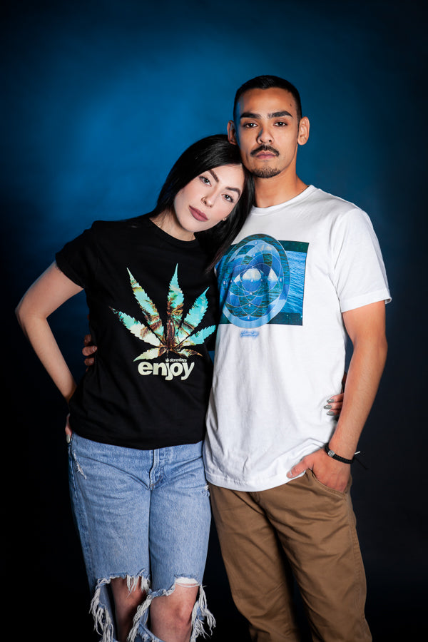 StonerDays Enjoy Palm Trees Tee on models, casual fit cotton t-shirt perfect for everyday wear