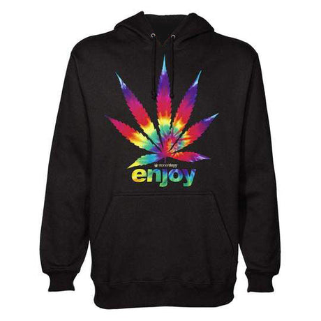 StonerDays Enjoy Tie Dye Hoodie with rainbow cannabis leaf design on black background