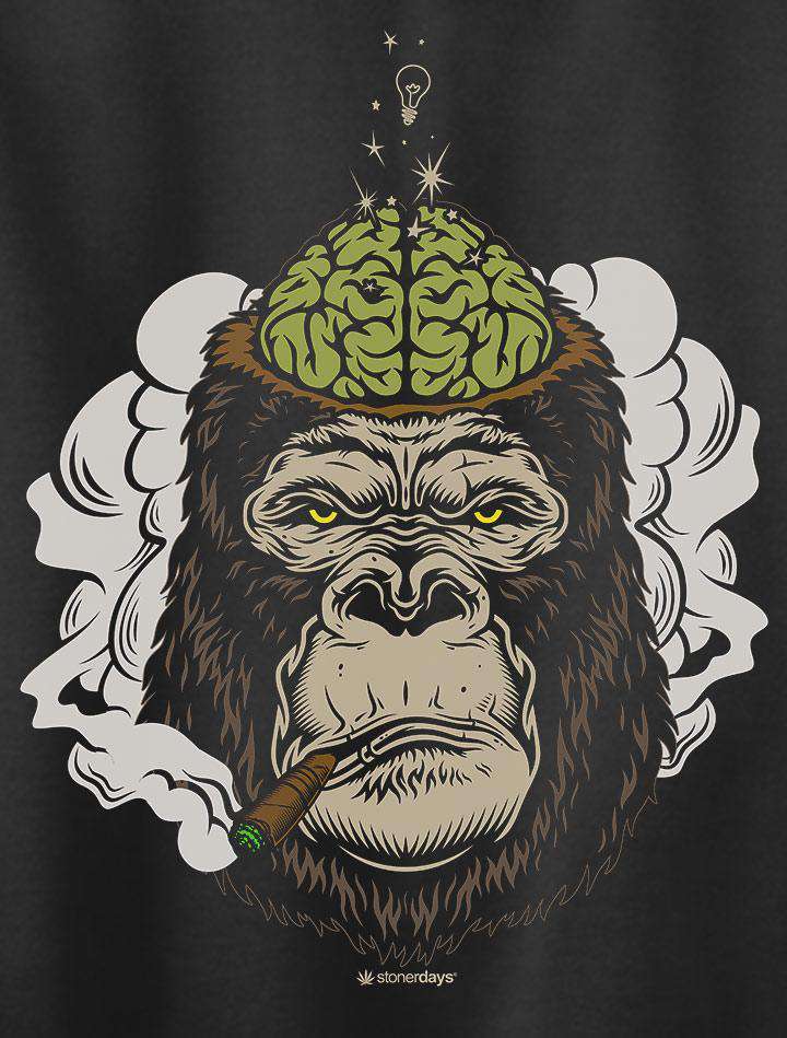 StonerDays Enlightened Gorilla Hoodie in Brown with Graphic Print, Men's 2XL