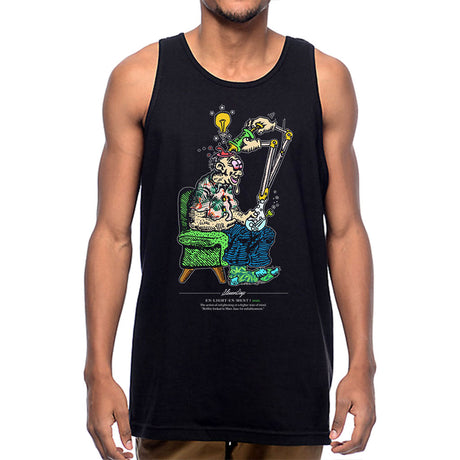 StonerDays Enlightenment Men's Tank Top in Black, Front View, 100% Cotton, Size Options Available